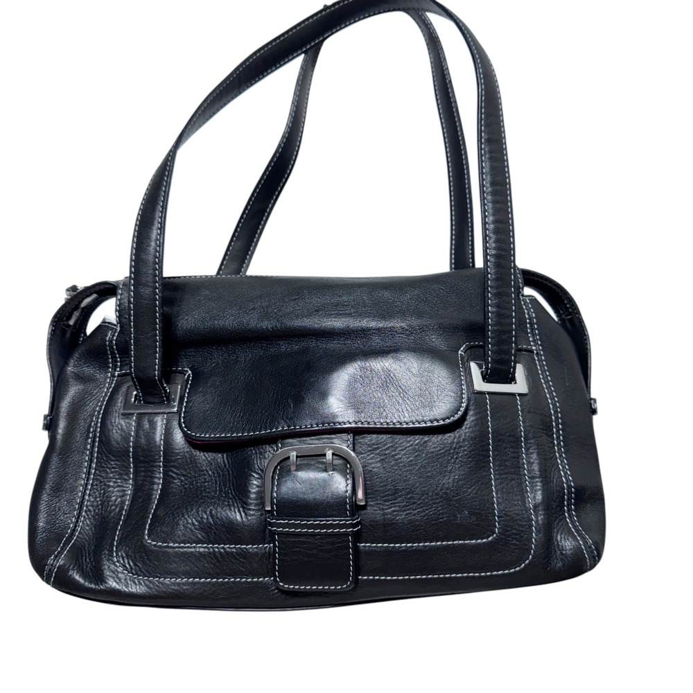 Rolfs Shoulder Bag Womens Medium Black Leather Buckle Satchel Y2K Minimalist